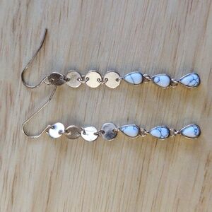 Elegant Stone Gold and White Teardrop Dangle Earrings